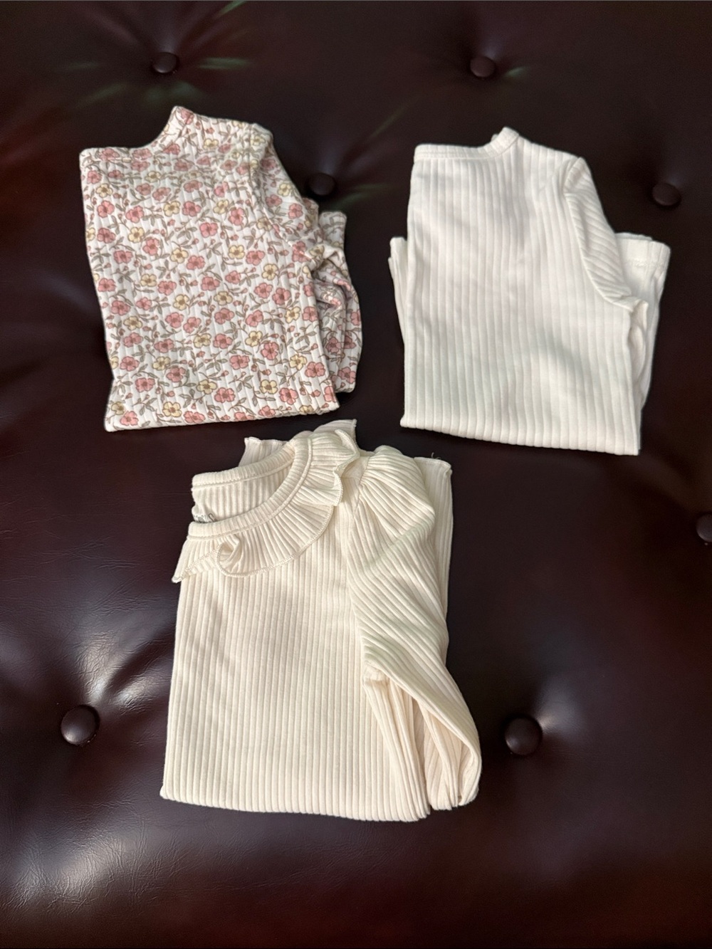 Carter's Girls Long Sleeve Ribbed Tops - Cream & Pink Floral